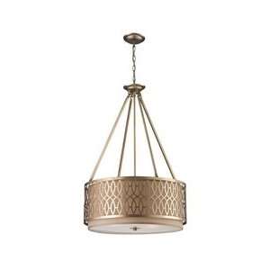     Five Light Pendant, Aged Silver Finish with Cream Fabric Shade