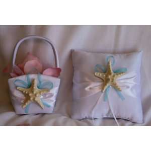   Starfish Flower Girl Basket and Ring Pillow   White 