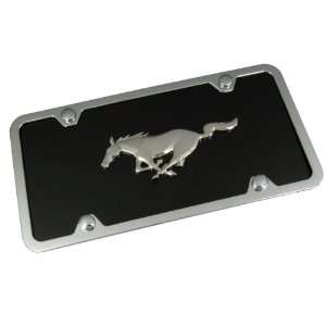  Ford Mustang Black Acrylic License Plate with Chrome Frame 