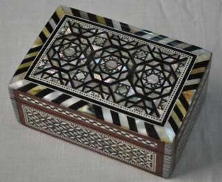 Small Egyptian Mother of Pearl Inlaid Wood Jewelry Box  