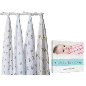 Aden + Anais 4 Pack Jungle Jam Swaddle Set with Swaddle Love Book