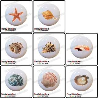 Set of 8 Sea Shell Design Ceramic Knobs Pull Kitchen Drawer Cabinet 