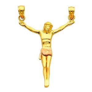  14K Yellow and Rose 2 Two Tone Gold Jesus Body Crucifix 