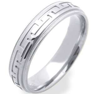    14K White Gold 6MM Wedding Bands Greek Sign Ring , Size 5 Jewelry