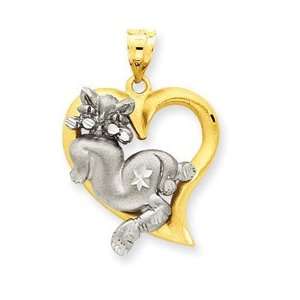  14k Cat In Heart Charm   Measures 28.1x19.5mm   JewelryWeb 