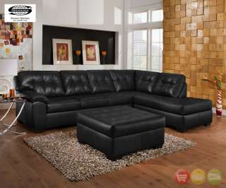   Black Bonded Leather Sectional Sofa w/Chaise & Ottoman Simmons
