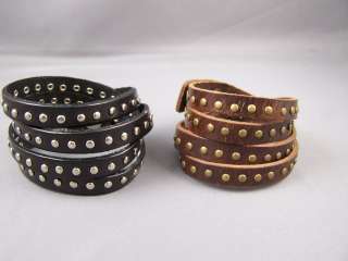 Faux leather grommit stud double band wrap bracelet NEW  