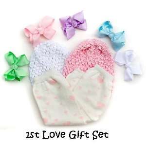   & white hat & leg warmers & hair bows gift basket for baby & toddler