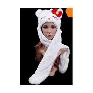 Hello Kitty Plush Hat with Ear Flap (Red Bow) with Paw Scarf