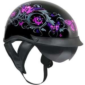  Outlaw T 72 Dual Visor Half Helmet   Flowers and Pink 
