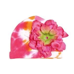  Orange Tie Dye Hat with Candy Pink Peony Baby