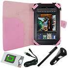 for  Kindle Fire  Pink Folio Carry Case Cover/USB Cable/Car 