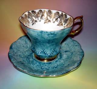Royal Albert Aqua Blue Marble & Gold Cup & Saucer  