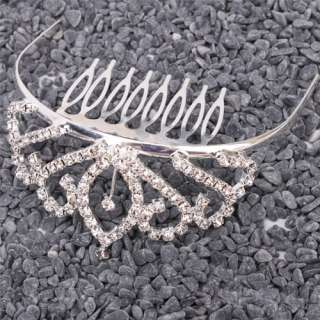 Leaf Rhinestone Crown Comb Hair Clip Tiara Medium size  