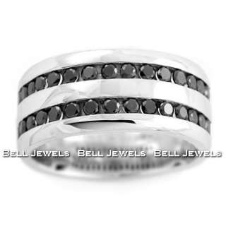 MASSIVE 9MM MANS MENS GENTS BLACK DIAMOND WEDDING BAND RING 14K WHITE 