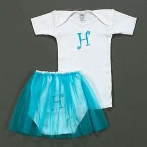  Aqua Initial Tee and Tutu Bloomer Set LetterH Baby