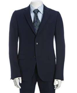 Gucci blue cotton mohair 2 button suit with flat front pants   