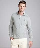 Brunello Cucinelli grey melange cotton pique long sleeve polo shirt 