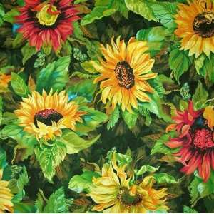   Summer Flowers Large Black Fabric By The Yard Arts, Crafts & Sewing