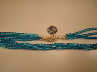   50s Multi 3 Strand Aqua Crystal Glass Twist Bead Necklace  