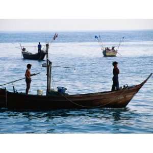  Fishermen Standing in Boat Hua Hin, Prachuap Khiri Khan 