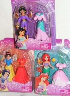 Disney Princess Dolls JASMINE + SNOW WHITE + ARIEL Polly Pocket Size 
