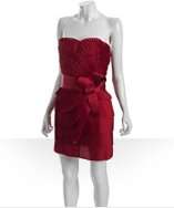 style #314727001 red pleated satin bow detail strapless dress