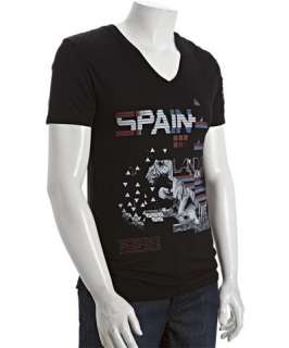 Kinetix black cotton blend Spain 1988 graphic v neck t shirt