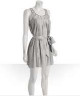 Couture light grey box pleated sateen belted dress with Kate Spade 