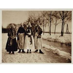  c1930 Dutch Girls Skating Ice Skates Volendam Holland 