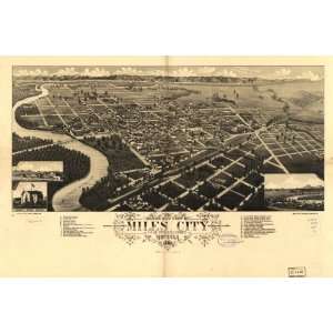  1883 Birds eye map of Miles City, Montana