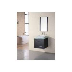 24 Inch Modern Single Sink Bathroom Vanity with Tempered Glass Counter 