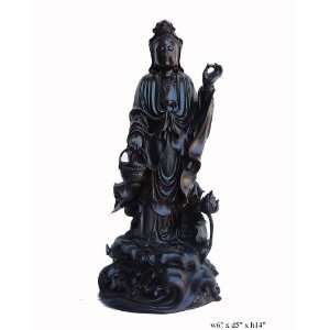  Chinese Africa Zitan Lotus Kwan Yin Figure As2673