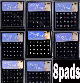 192pcs 8styles wholesale lots mixed Nose studs body jewelry piercing 