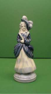 Occupied Japan Delft blue Victorian woman feathered hat figurine 7 