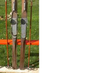 Vintage Set Antique Wooden 80 Skis with Bamboo Poles  