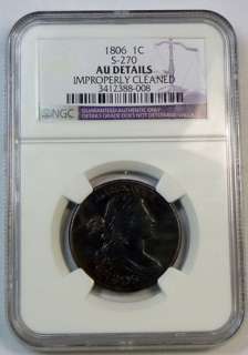 1806 LARGE ONE CENT NGC AU LIGHT CLEANING BUT A BEAUTIFUL COIN  