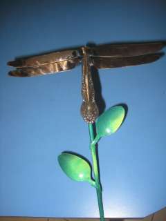 HANDCRAFTED METAL DRAGONFLY YARD ART  WELDED FROM EATING UTENSILS w 