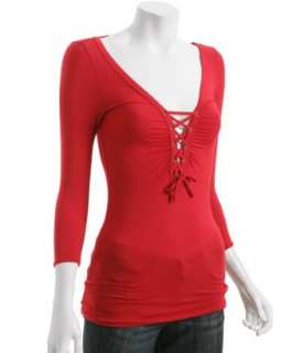 Miss Sixty red jersey New Estrella lace up top   