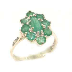 Luxury Ladies Solid White Gold Natural Emerald Marquise Cluster Ring 