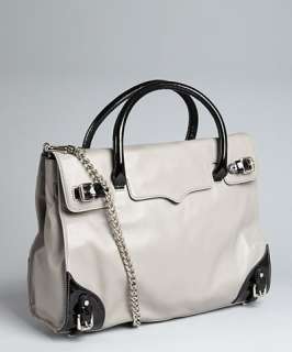 Rebecca Minkoff pale grey leather Brynn buckle flap satchel