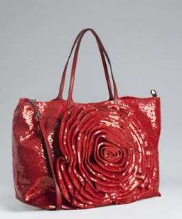 Valentino red sequin satin Petal rosette tote   