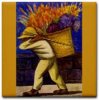Diego Rivera Mexican Ceramic Tile Flower Carrier Boy  