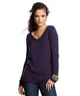 Wyatt purple gem cashmere trimmed v neck slouchy sweater   up 