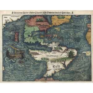  Antique Map of the Western Hemisphere (ca 1550) by 