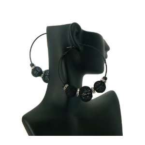   Wives PaParazzi Earrings CE0012 63mm Jet Black Mesh Balls Jewelry