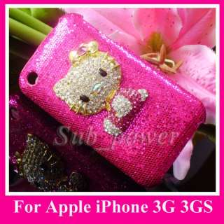 3D H pink Hello Kitty Rhinestone Bling Hard Case cover for iPhone 3G S 
