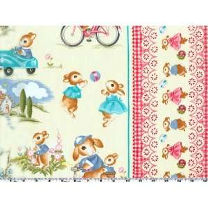  45 Wide MIchael Miller Bunny Life Border Cream Fabric By 
