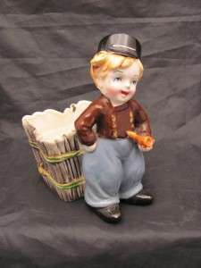 Vintage Napco Boy with Hat & Pipe Planter Vase CUTE  