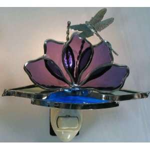   Glass Purple Flower with Dragonfly Night Light 